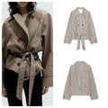 Classic Double-Breasted Grid Pattern Trench Coat