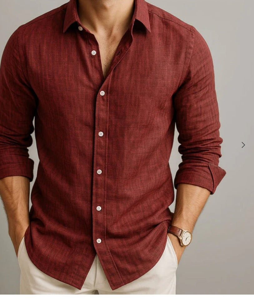 Men?s stylish solid-color long-sleeve button-down shirt