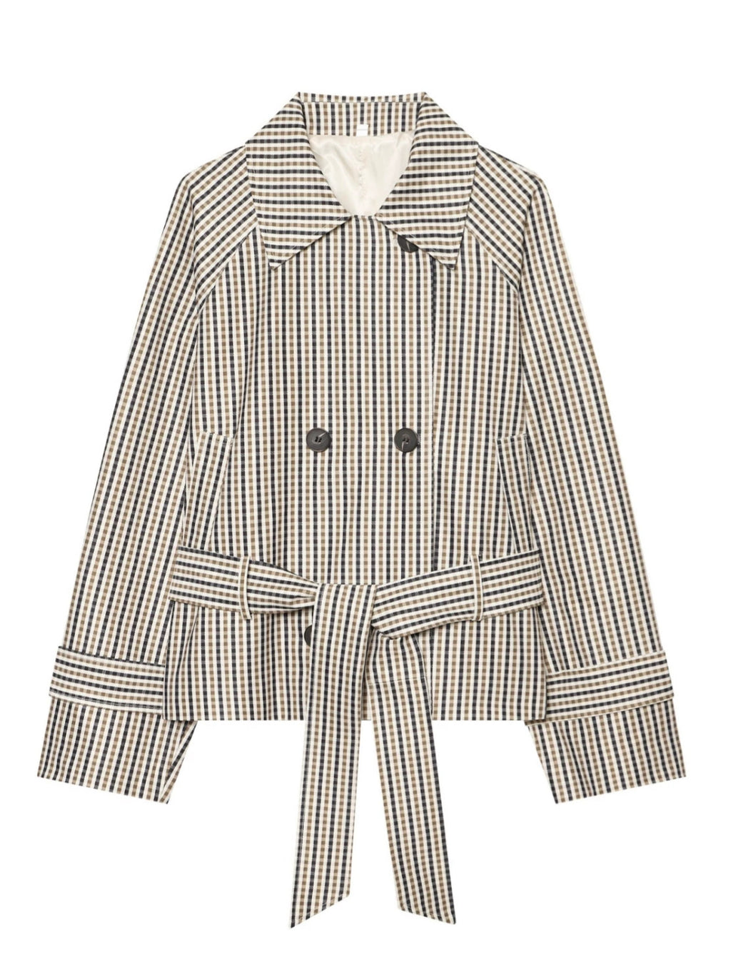 Classic Double-Breasted Grid Pattern Trench Coat