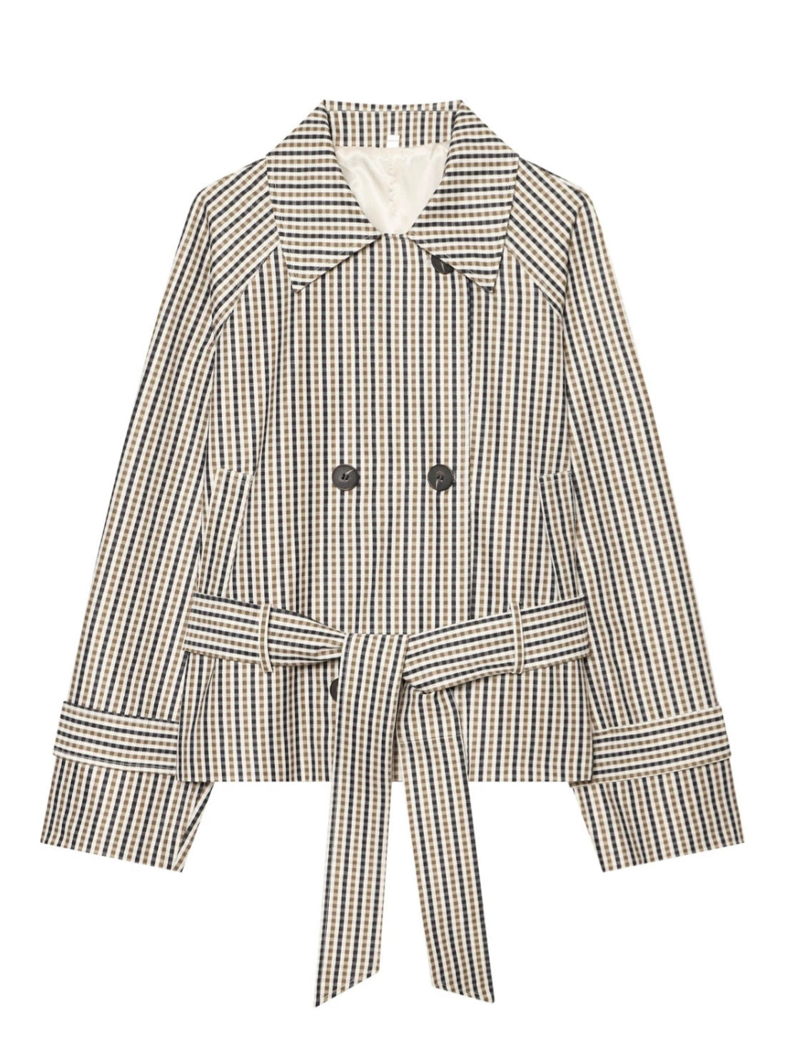Classic Double-Breasted Grid Pattern Trench Coat